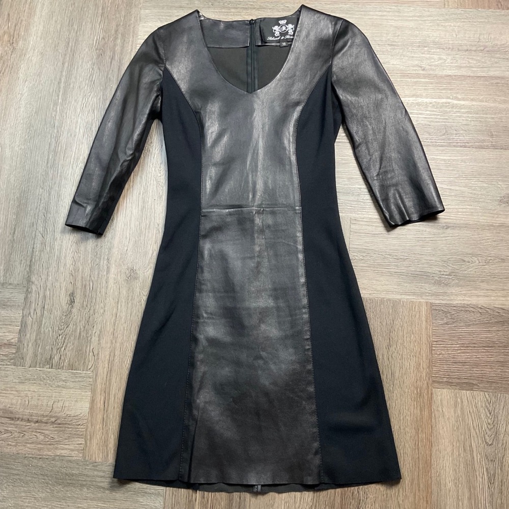 Schunk‎ & Rosenfeld Lamb Leather Panel Shift Dress EU 36 Small Moto Classy Edgy